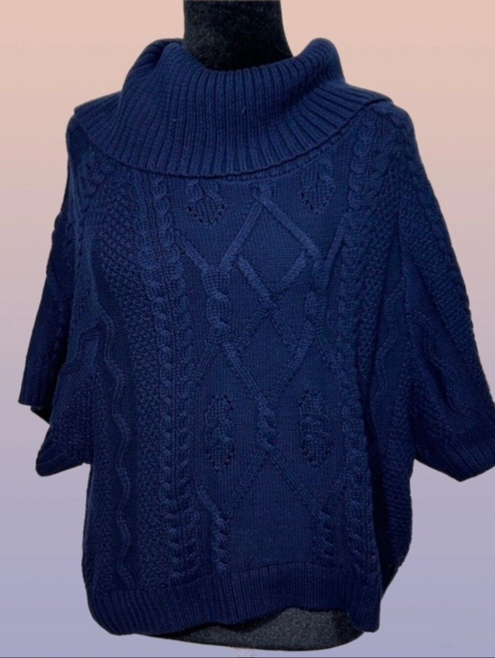 White House Black Market Officer Blue Cowl Neck Micro Poncho Sweater